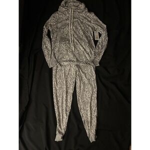 Bali Women's Gray Leopard Print Cozy Lounge Set Sweatshirt Pants pajamas. Size S